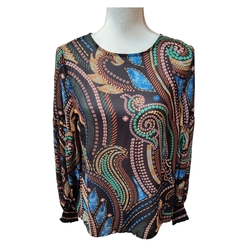 Vici Women's Vibrant Black Long Sleeve Blouse, Size small